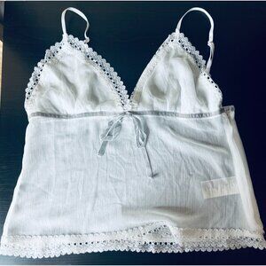 Y2K Kimchi Blue Babydoll Blouse Off White Grey Coquette Top Boho Cottage Sheer L